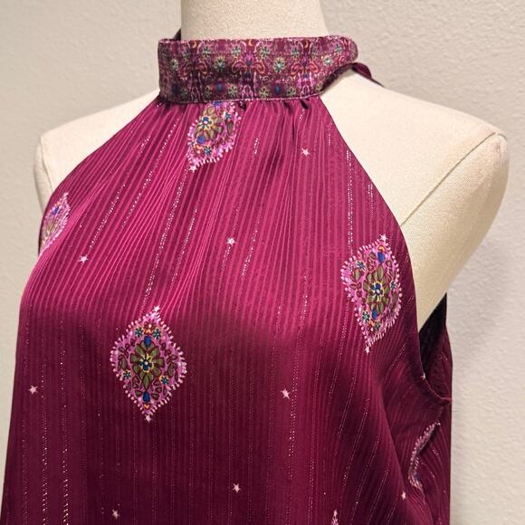 LOFT New Shimmer Halter Blouse Plum Purple Boho High Neck Sleeveless Top Small - Picture 5 of 8